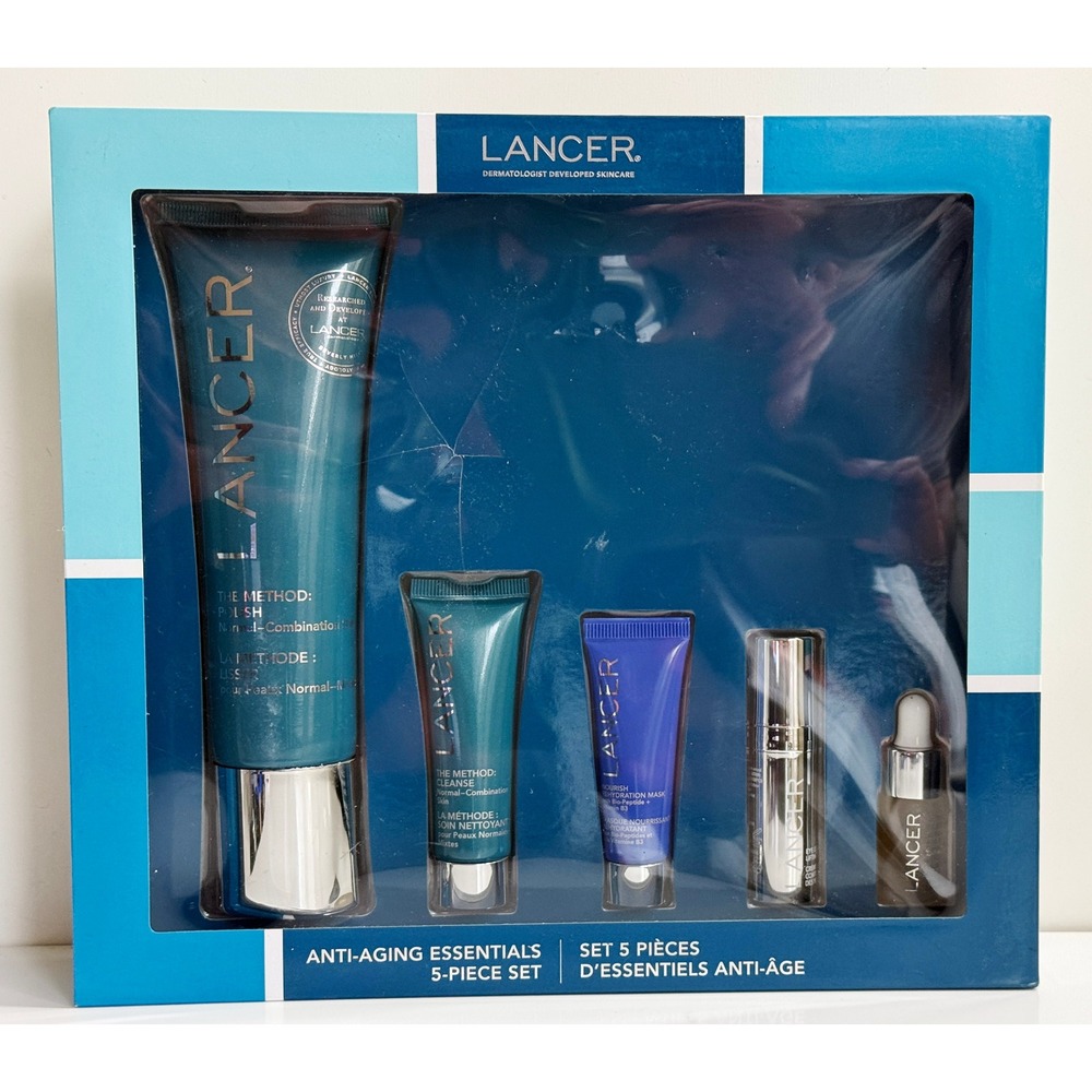 Lancer Anti-Aging Essentials Set Women 5-Piece Blue Polish Cleanse Mask Serum